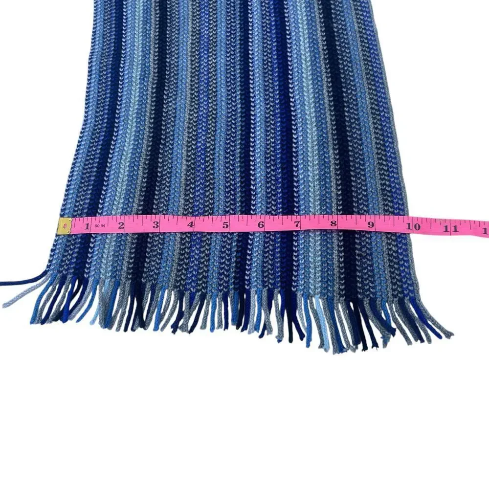 Marks & Spencer Blue Monochromatic Ombre Stripe Winter Knit Scarf Fringe NEW